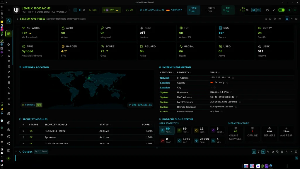 Build: Jun 13, 2026 9.0.1.168 by BlackwolfOz, Kodachi OS desktop