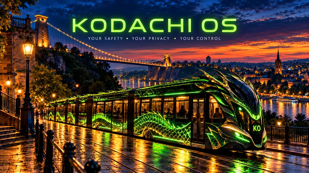 Dragon Tram over Riverside City by HodakPC, Kodachi OS wallpaper