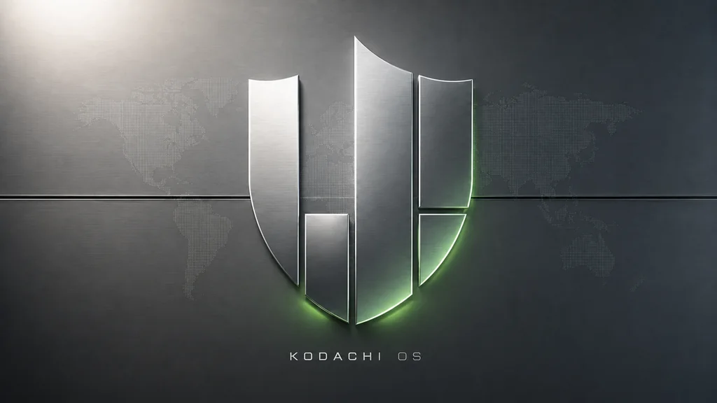 Futuristic metallic shield with green glow by HodakPC, Kodachi OS wallpaper