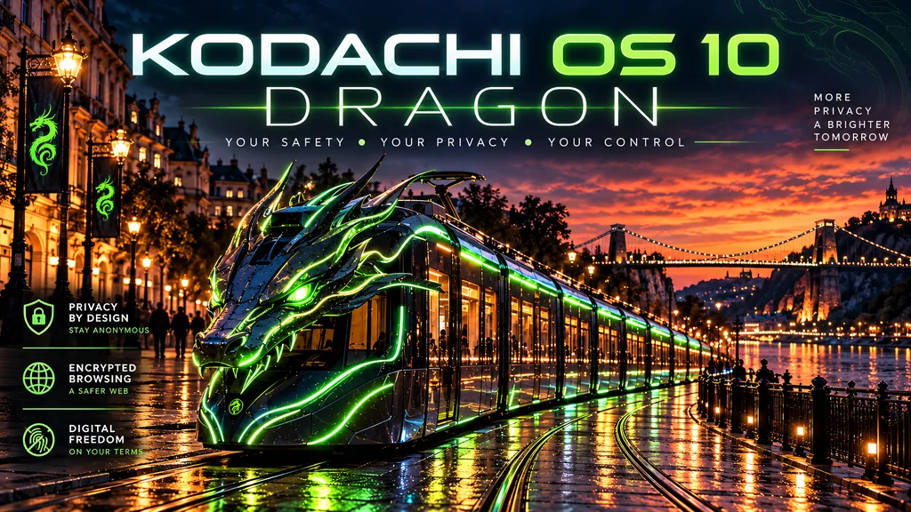 Neon Dragon Tram at Duskv2 by HodakPC, Kodachi OS wallpaper