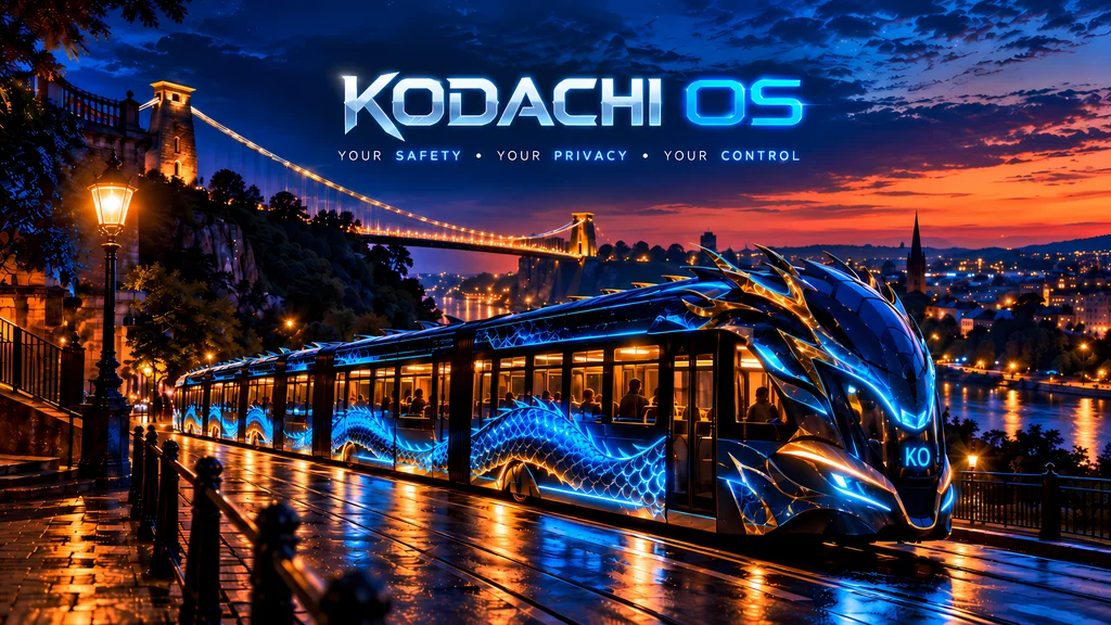 Neon Waterfront Tram by HodakPC, Kodachi OS wallpaper