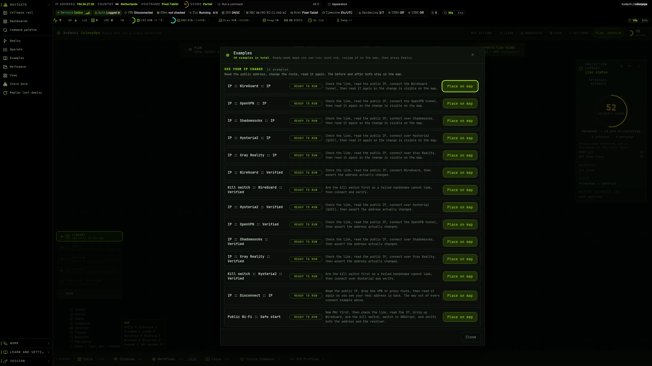 Kodachi dashboard, ColonyOps examples
