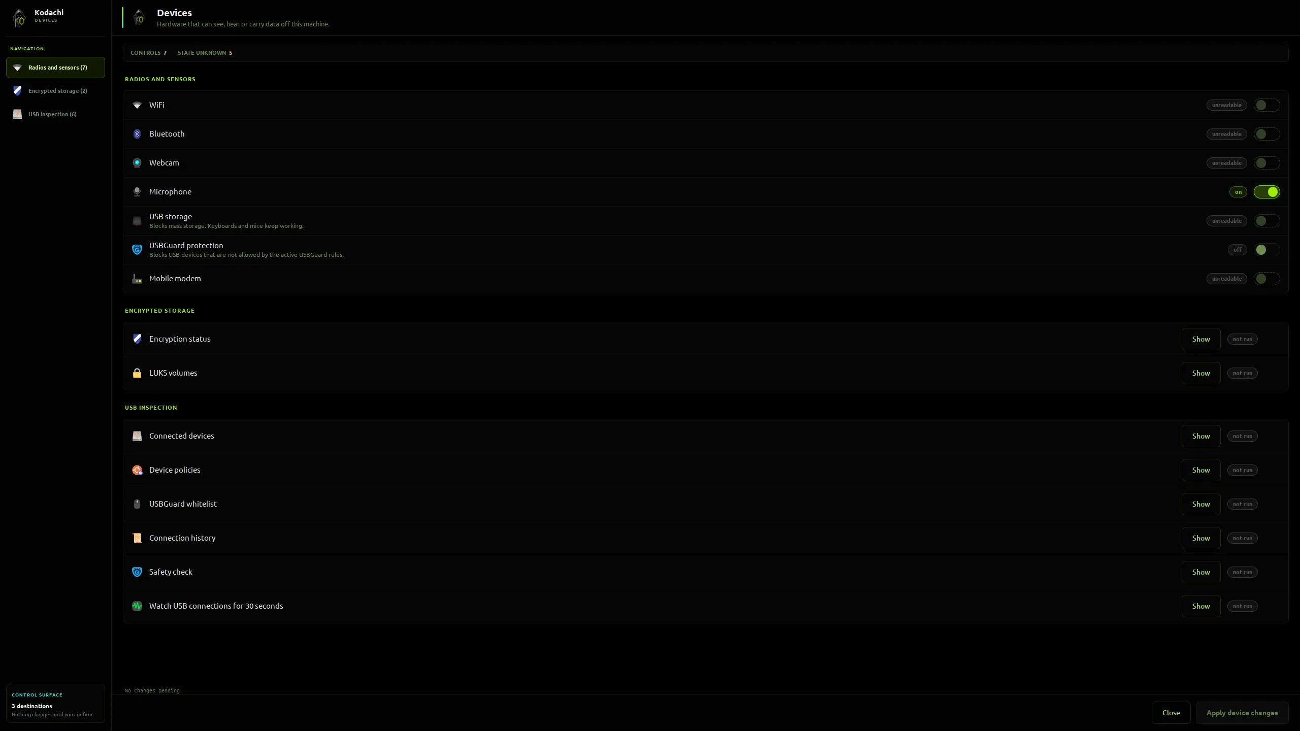Kodachi dashboard, Devices