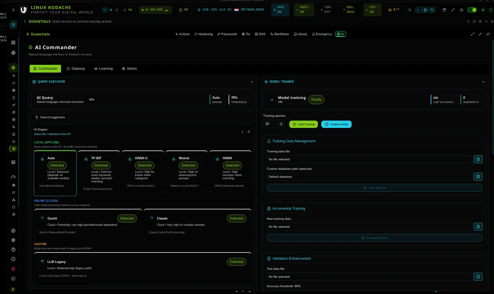 Kodachi dashboard, AI commander