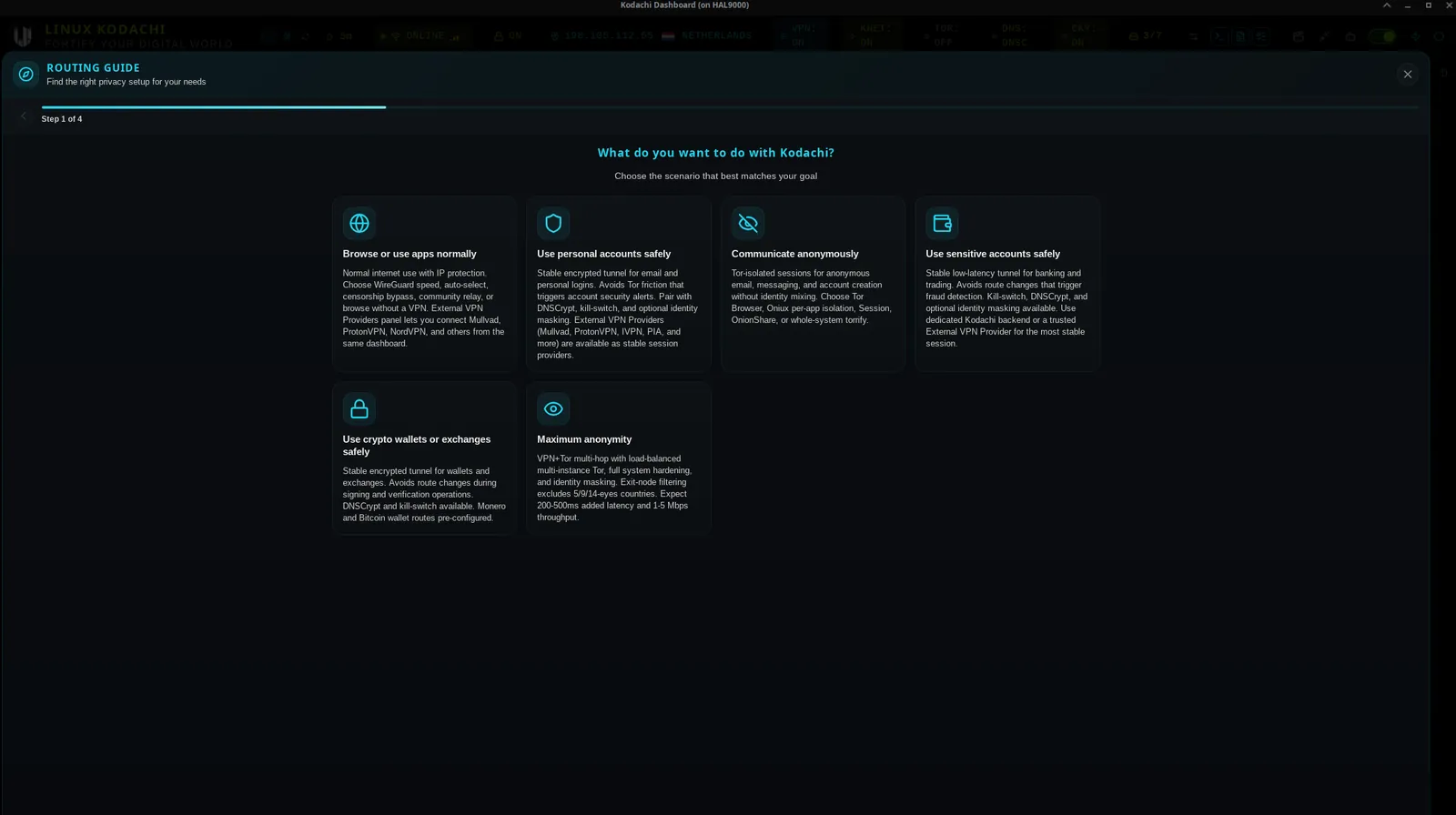 Kodachi dashboard, Routing guide